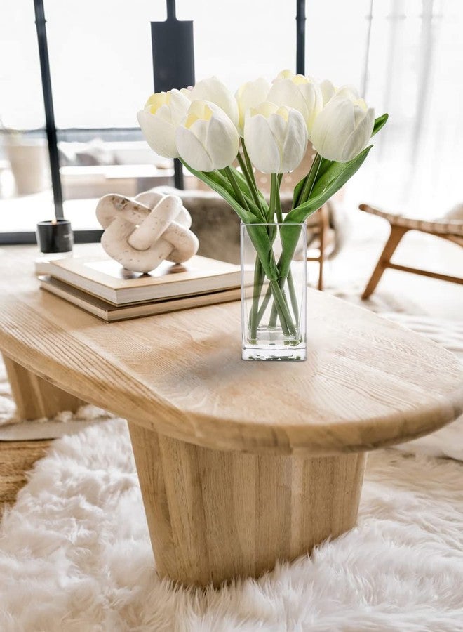Briful Fake Flowers Artificial Tulip Flower White in Clear Vase, Real Touch Foam Tulip Arrangement Suitable for Home Office Decoration, Dining Table Centerpiece - Image 5